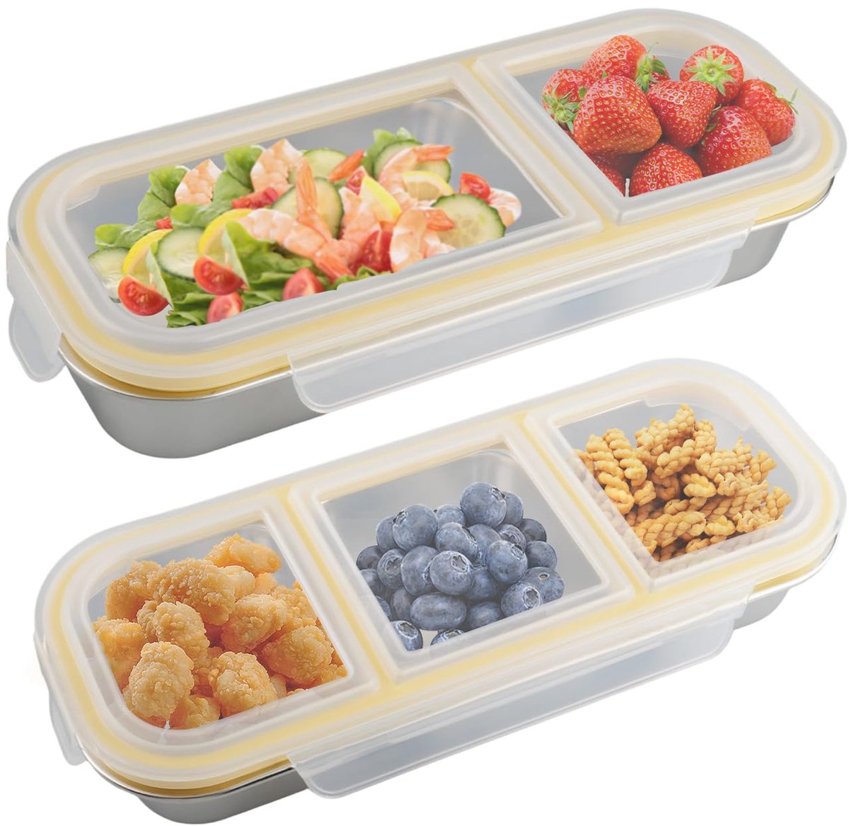 Unyqoos® Set van twee roestvrijstalen snackboxen met meerdere compartimenten