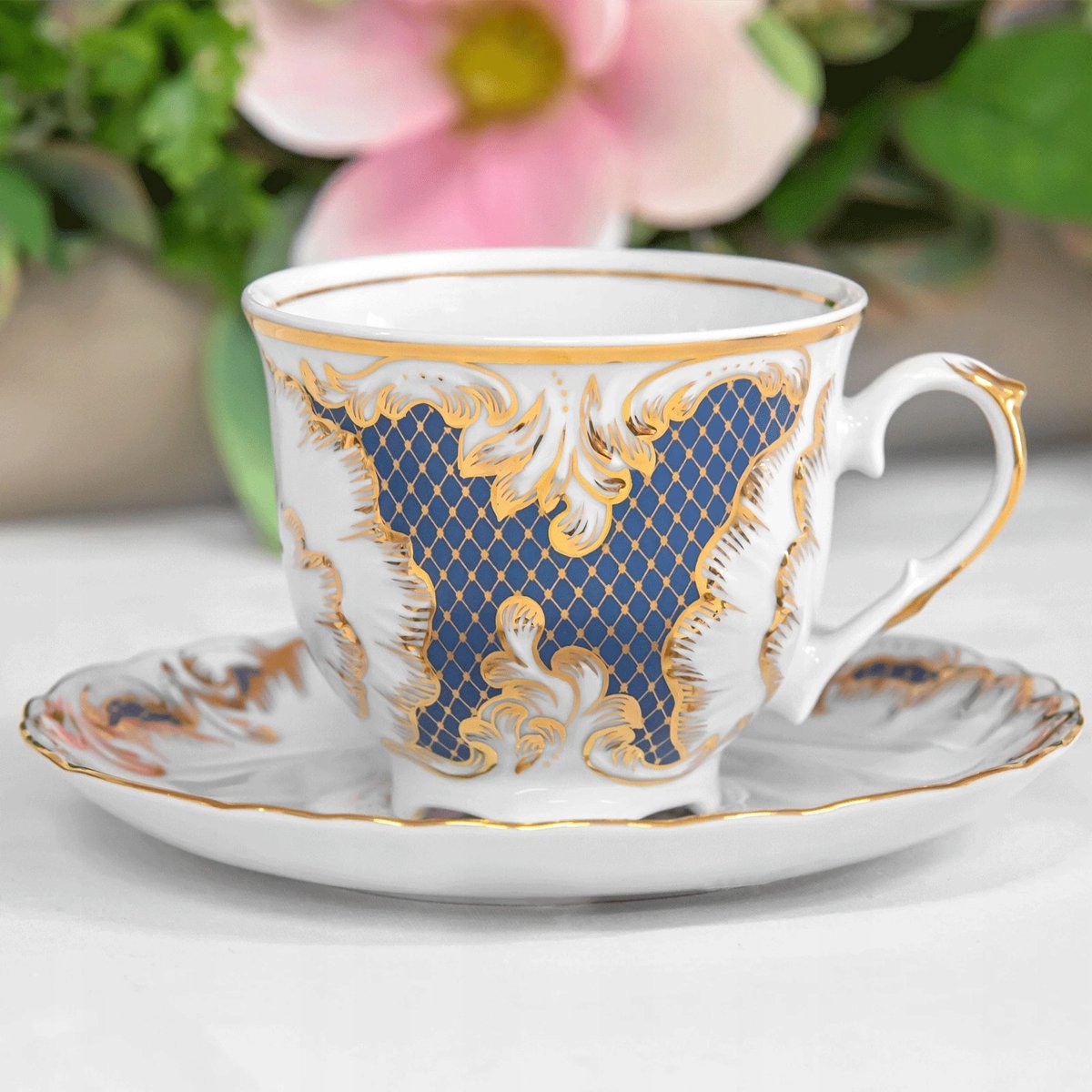 Ćmielów Rococo Indygo Kop in Schotel 250ml - Goudkleurig