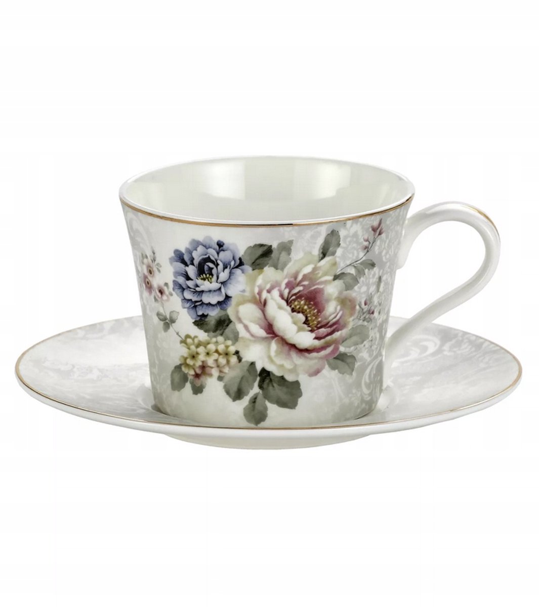 Porcelana Kop en Schotel met Bloemendecor, 230ml