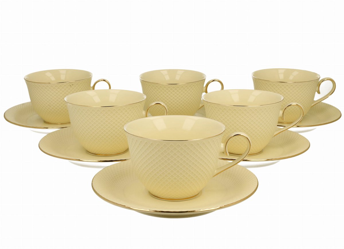 Filiżanki VESPER ECRU met schhoteltjes, 6 stuks, 290ml, porselein