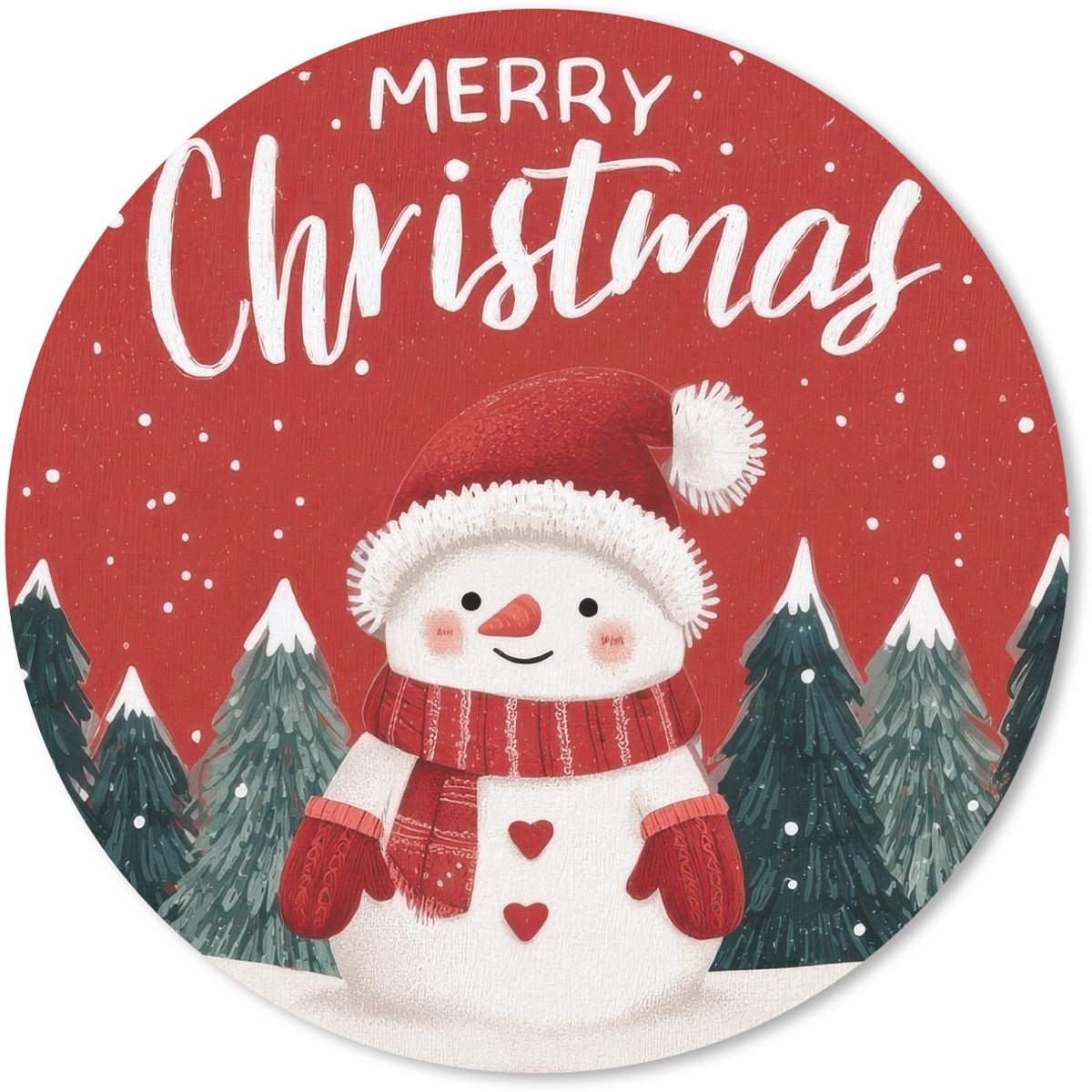 Muismat rond 40x40 cm - Mousepad Kerstgroet - Sneeuw - Rood - Ronde muismatten
