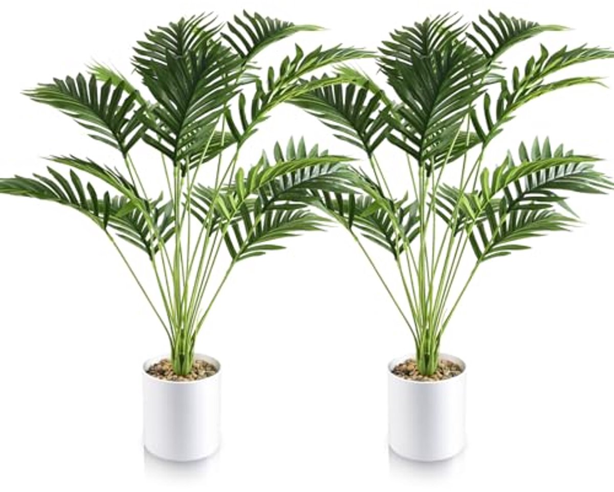 Grote Kunstplanten 83 cm - Realistische Kunstpalm in Pot voor Kantoor, Woonkamer en Slaapkamer - Set van 2 Stuks