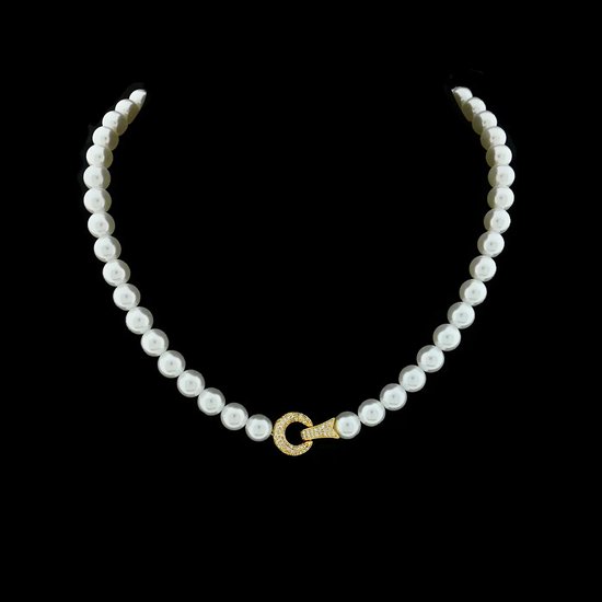 Collier de perles Victoria Valenza Charlotte pour femme – Collier de perles – Fermoir doré orné de pierres de zircone – Collier – Collier en or– Or – Petit collier – Collier pour femme – Collier pour femme – Collier en or