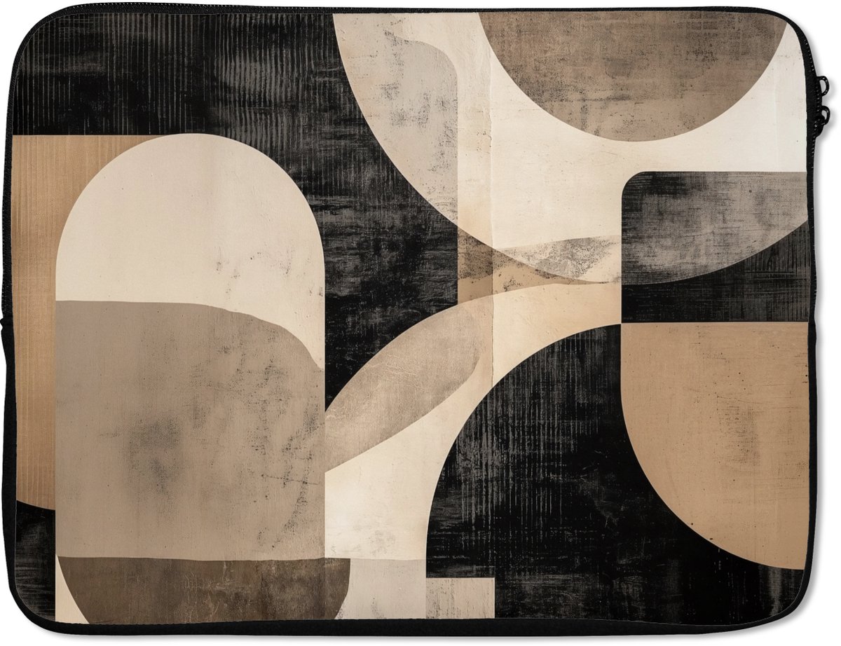 Laptophoes 17 inch - Abstract - Vormen - Modern - Beige - Laptop sleeve - Binnenmaat 41x28 cm - Zwarte achterkant