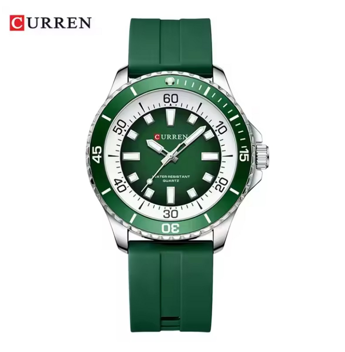 CURREN Horloge 8448 - Zilverkleurig-Groen - Heren - Quartz - Grote Kast - Siliconen Band - Lichtgevend - Outdoor Sporthorloge - Waterbestendig