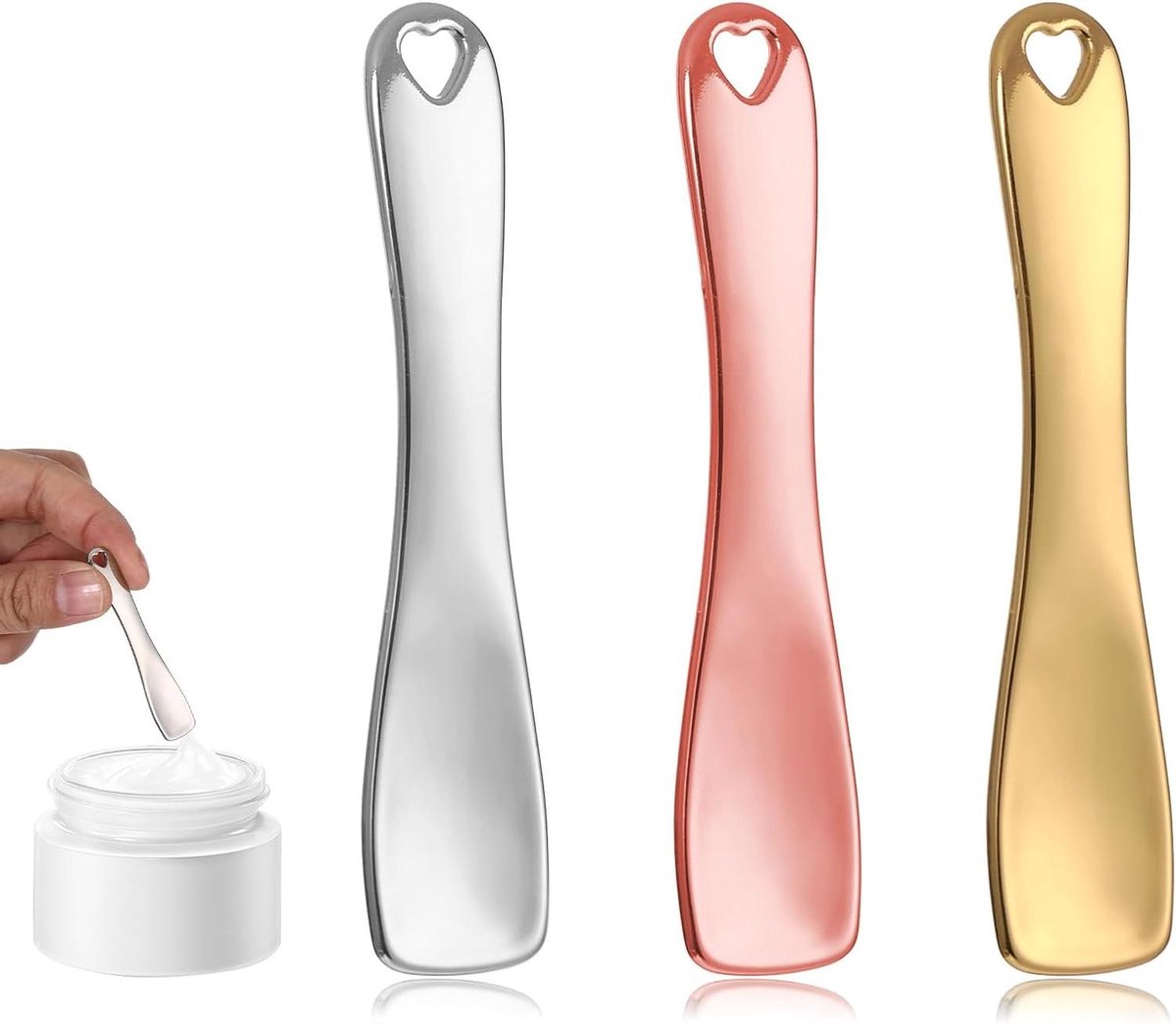 Set van 3 metalen spatels voor huidverzorging en cosmetica applicatie
