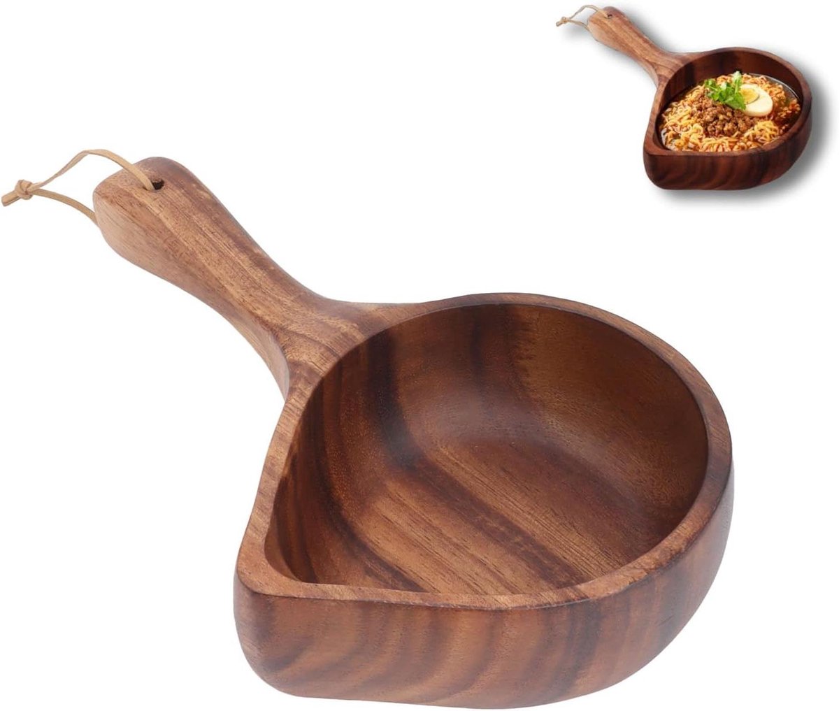 JHubers Goods - Bij vindt u Rustieke Houten Slakom met Handvat voor Salades - Houten Mengkom voor Fruitsalades - Voedselserveerkom voor Thuisgebruik - Instant Noodle Bowl optimaliseren.