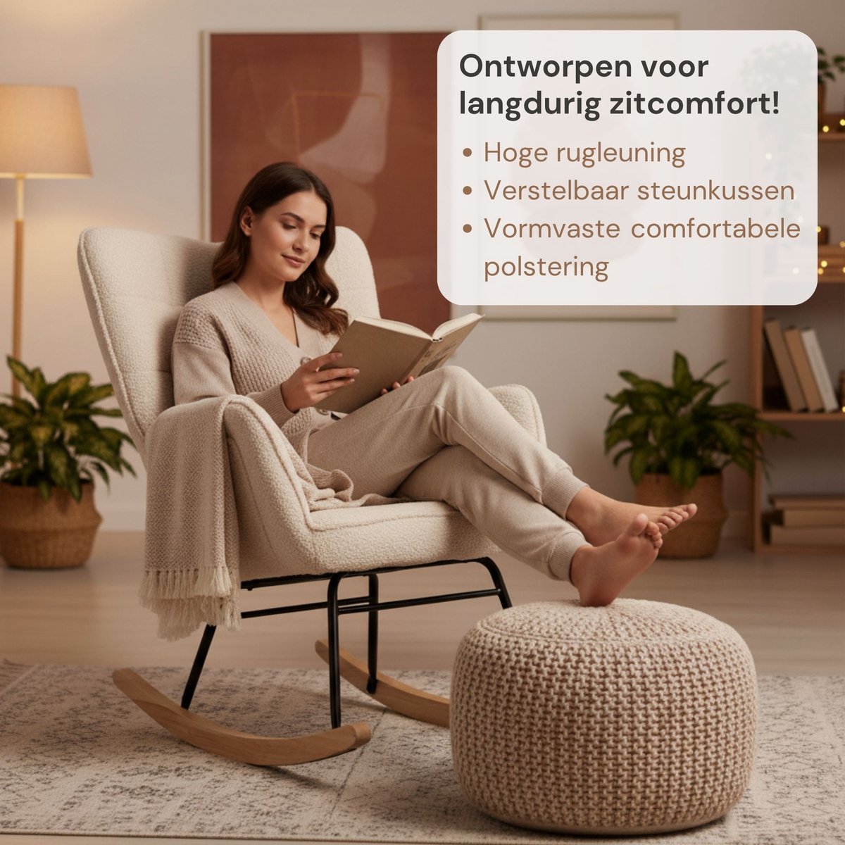 Zenzee Schommelstoel - Schommelstoelen babykamer - Met kussen - Relaxstoel - Fauteuil - Voedingsstoel - Roomwit - Beige — afbeelding 5