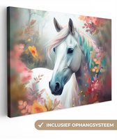 Peinture sur toile 120x90 cm - Décoration murale Cheval - Nature - Fleurs - Animaux - Forêt - Décoration murale murale salon - Décoration chambre - Accessoires de chambre - Peintures