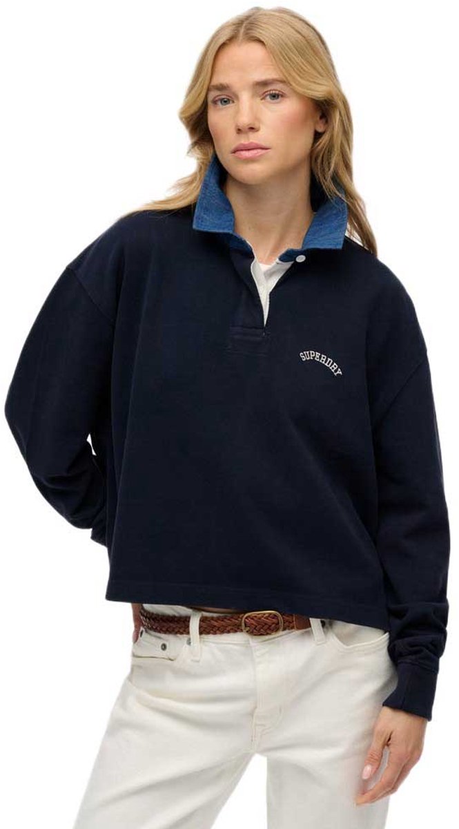 Superdry Athletic Essentials Grafisch Rugbyshirt Dames Lange mouwen shirts Marineblauw