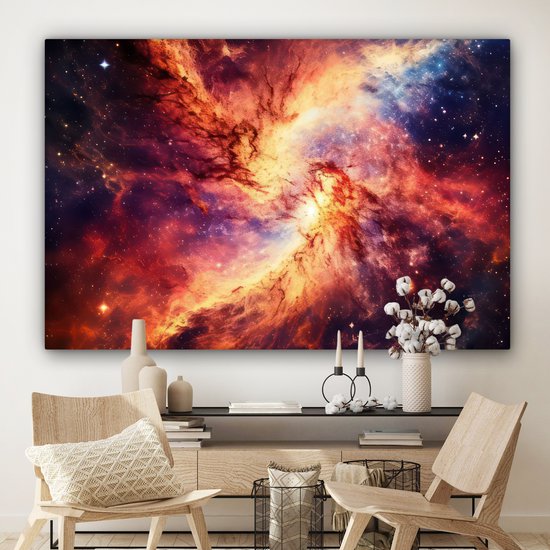 Peinture sur toile 180x120 cm - Décoration murale Néon - Ciel étoilé - Espace - Coloré - Décoration murale salle de jeux - Décoration salle de Gaming - Accessoires Gameroom - Peintures