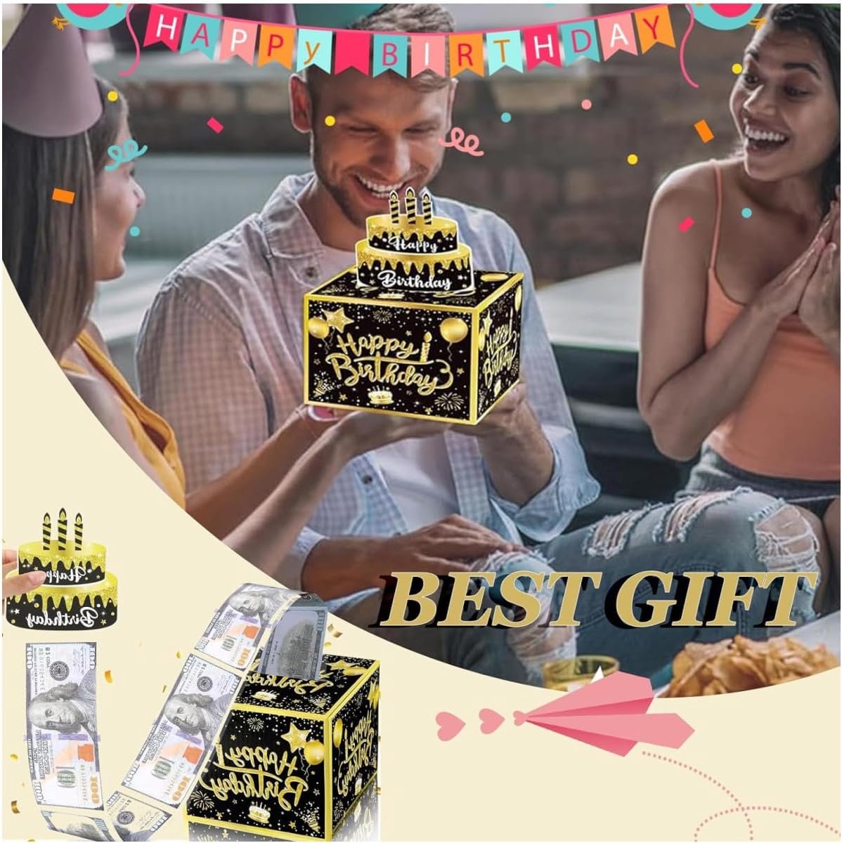 Guegine Gelukkige verjaardag spaarpot, ballon geld cadeau ideeën, trek geld ballon verrassing, ballon doos spaarpot, geld pull out geschenkdoos, voor vrouwen mannen