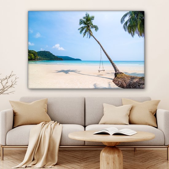 Tableau sur Toile Plage - Palmiers - Balançoire - 120x80 cm - Décoration murale