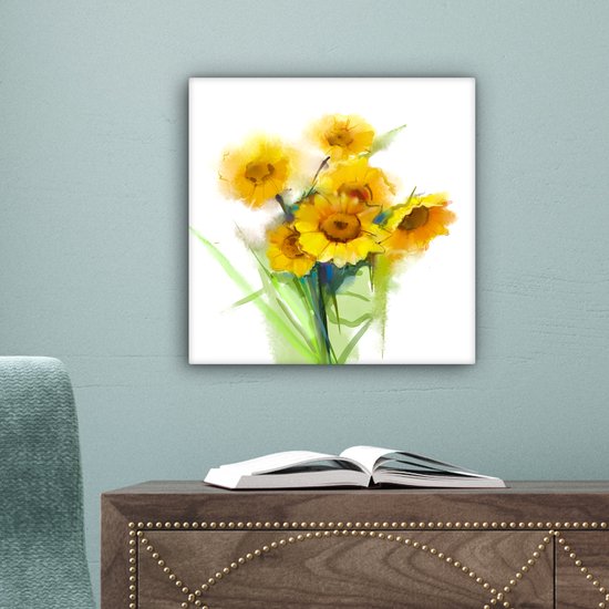 Peinture à l'huile sur toile - Tournesols - Couleurs - 20x20 cm - Décoration murale