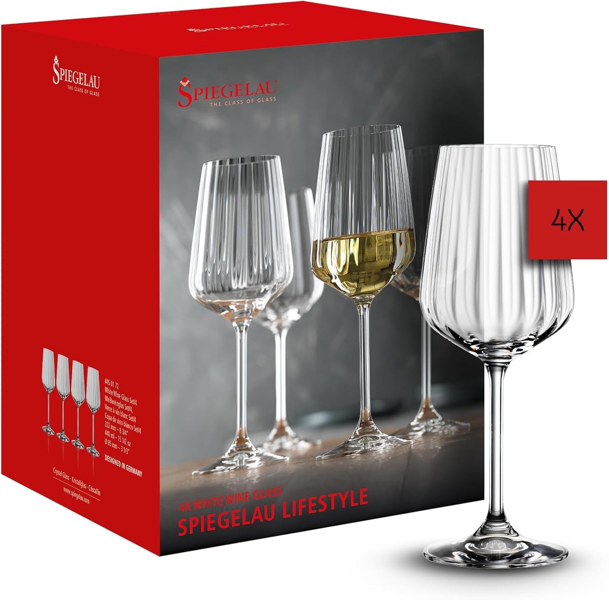 Set van 4 moderne wittewijnglazen van kristalglas - 440 ml