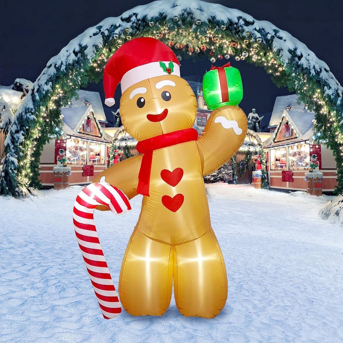 Thuys – Magische 240 Cm – Opblaasbare Kerstpeperkoekmannetje – Met Suikerstok En – LED Verlichting