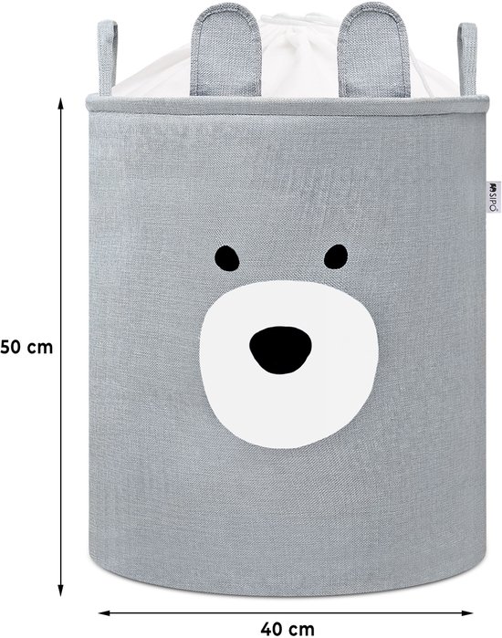 Grijze Beer Speelgoedopbergmand - XXL Waterdichte Opbergbox - Berenhoofd Design - Polyester Kist - 63 Liter - 40x40x50 cm - Speelgoedmand - Wasmand - Kledingmand - Sipo — afbeelding 5