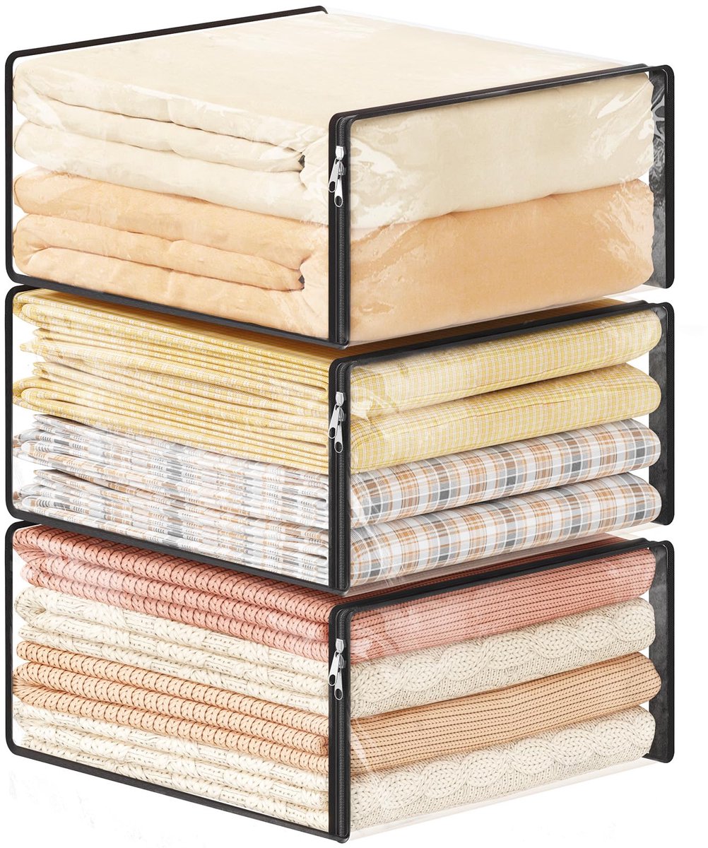 Ibenzoa® Driedelige set transparante opbergzakken voor kleding en textielopslag