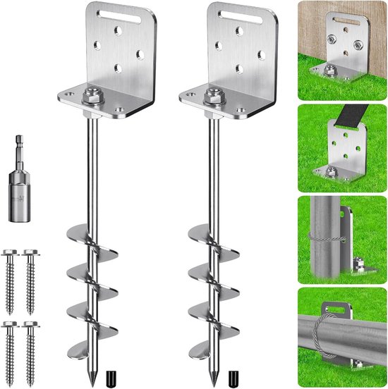 Thelau - Tentpen Heavy Duty 51 cm grondanker schroef trampoline spel 2 stuks - metalen klimframe - aarde zand spiraal - 5 cm windstorm spike voor schommel kamperen - schuur hond carport luifel met vaste bevestiging.