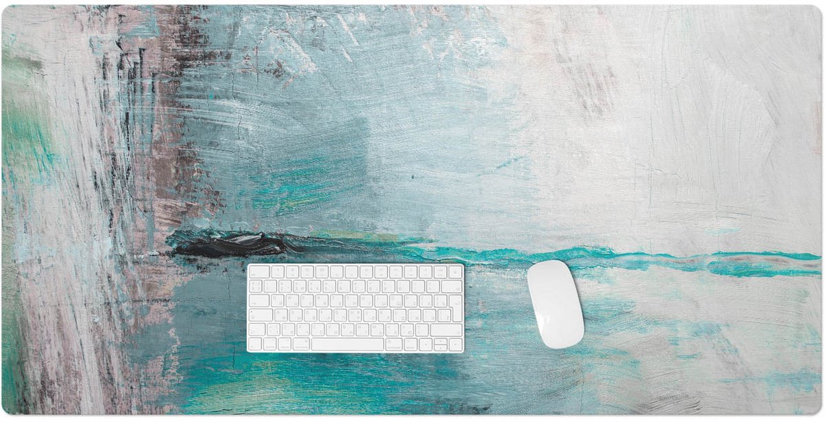 Wallfluent - Abstracte Mist Bureau Onderlegger - 120x60 cm - Turkoois Computer Mat - Organisch marmerpatroon Bureau Pad - Bureau Onderlegger Groot - Slaapkamer Decoraties - Bureau Pad