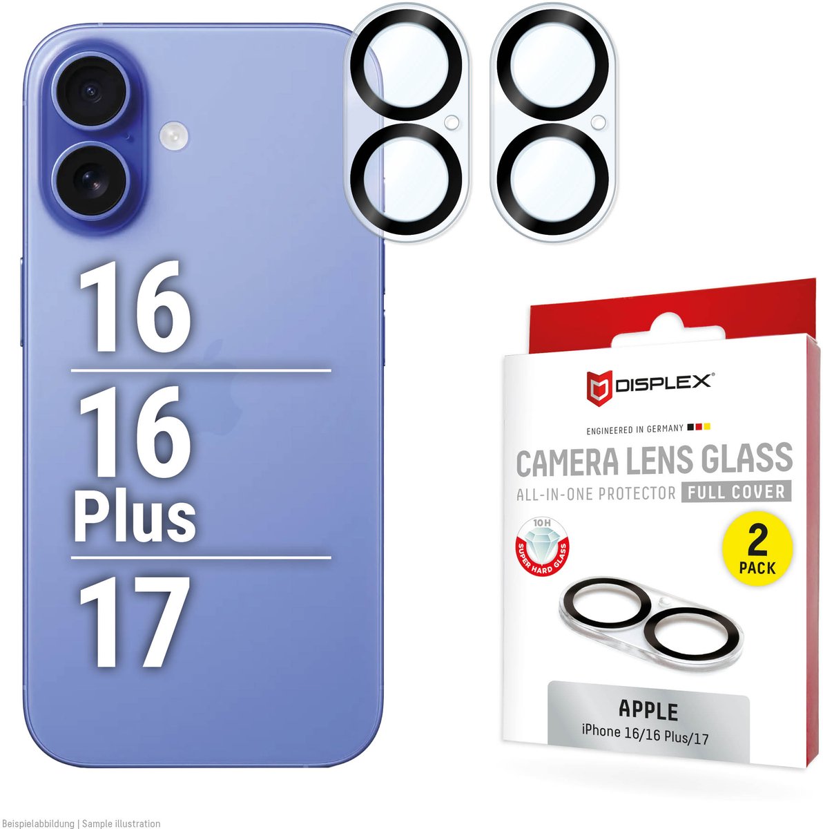 Displex CamGlass All-In-One Camera Protector geschikt voor Apple iPhone 16 / 16 Plus / 17