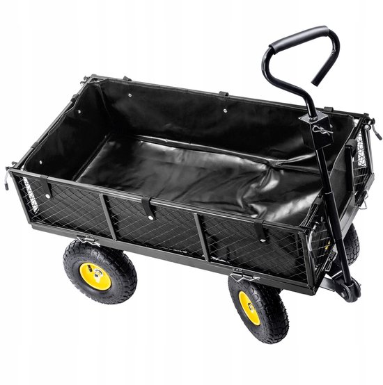KADAX Nettuinwagen met afneembaar zeil, draagkracht 300 kg, bolderkar van gepoedercoat staal, handkar met antislipgreep, tuinwagen, transportwagen (120 l, zwart) van Merkloos — afbeelding 2