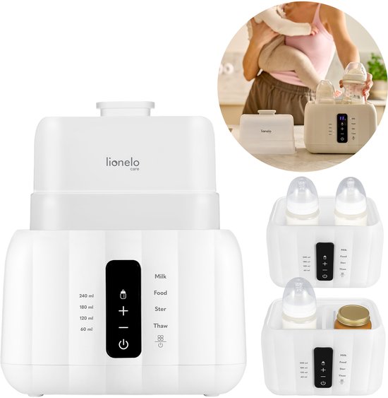Lionelo Thermup Duo - Dubbele Flessenwarmer & Sterilisator 6-in-1 - Voor Twee Flessen of Potjes - Intelligente Temperatuurregeling - Ontdooien, Verwarmen, Steriliseren - BPA-vrij - Aanraakbediening van Merkloos — afbeelding 2