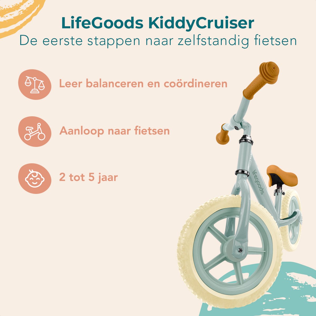 LifeGoods Loopfiets - Speelgoed 2 jaar en ouder - Jongens en Meisjes - Balance Bike - Loopfietsje - Mintgroen — afbeelding 2