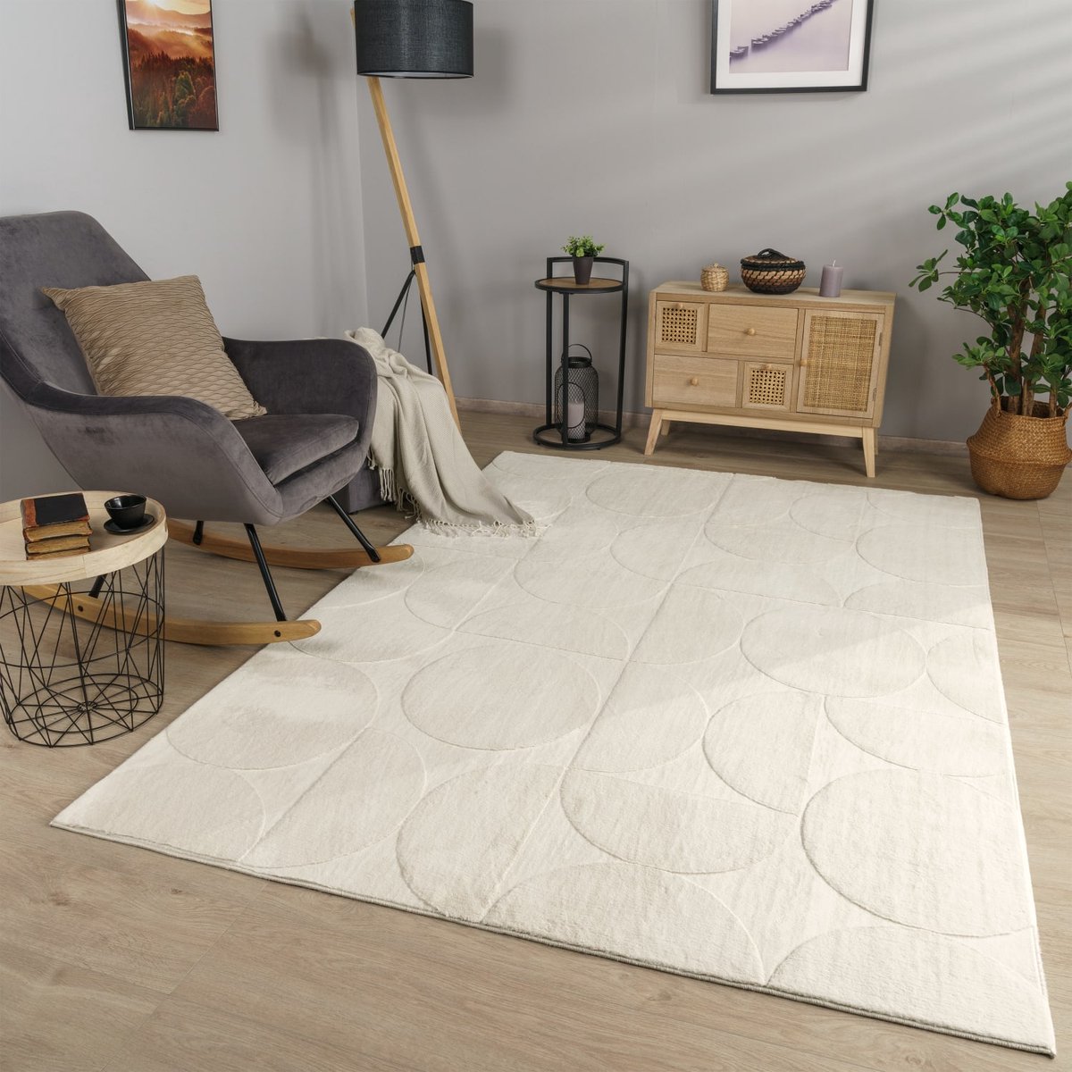 Woonkamertapijt eetkamer kortpolig geometrisch uiterlijk Skandi Boho effen kleuren