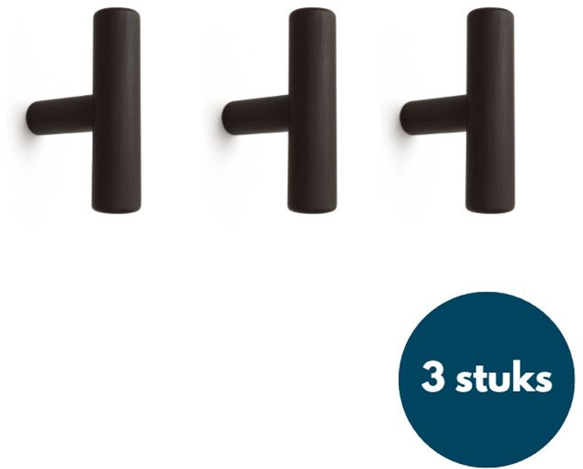 Jashaken hout - Zwart - Kapstok haken - Wandhaken - Wandkapstok - 3 stuks