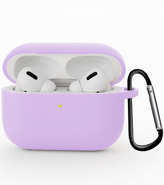Hoesje - Geschikt voor Apple Airpods Pro 3 - Siliconen Hoes met Clip - Silicone Case Cover - Lila