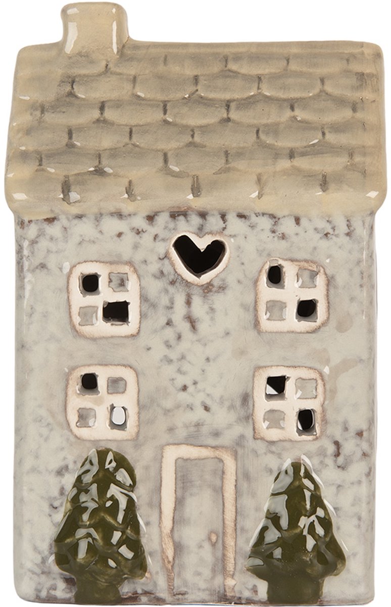 Waxinelichthouder Huis 9x8x15 cm Grijs Keramiek