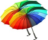 Paraplu Regenboog 2 Stuks – Grote Lange Regenboog Paraplu’s Ø98 cm – 16 Ribben