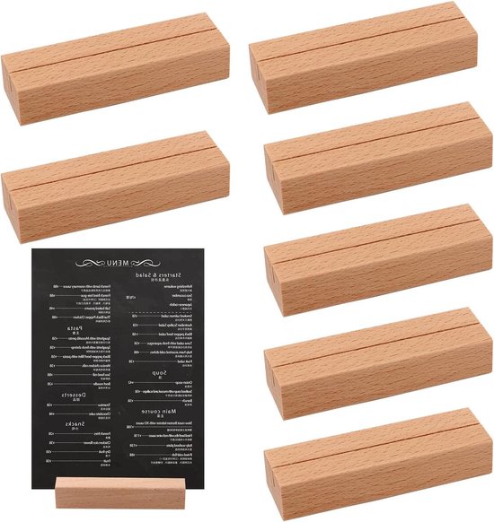 Thelau - Porte-cartes en bois, supports photo, porte-cartes de menu, porte-cartes de visite, porte-photos en bois de hêtre, porte-cartes de table pour mariages, banquets et plus encore - Set de 8