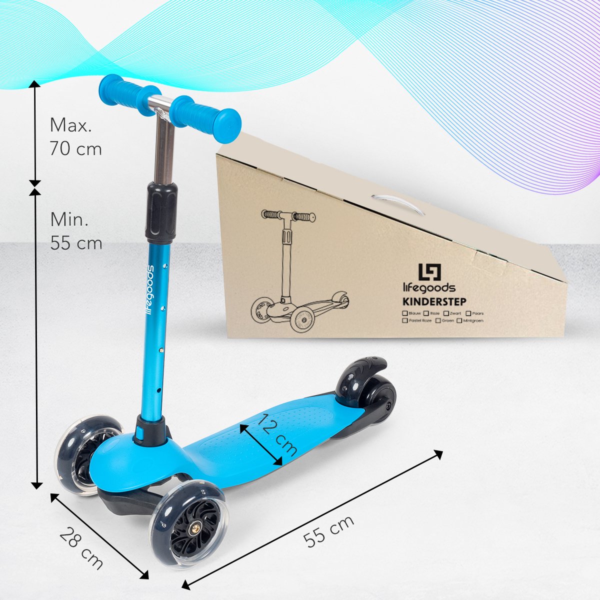 LifeGoods Kinderstep - Step 2-5 Jaar - 3 Lichtgevende LED Wielen - Hoogte Verstelbaar - Jongens/Meisjes - Blauw — afbeelding 7