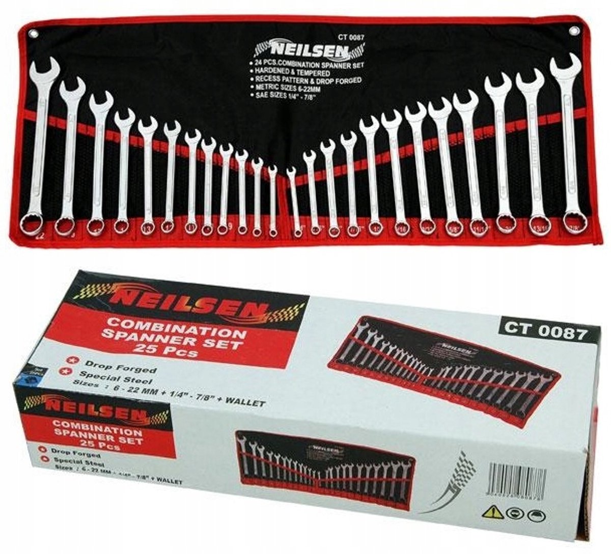Neilsen Sleutelset Platte-Ringsleutels Metrisch & Inch 25-delig 6-22mm