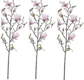 3x Licht roze Magnolia/beverboom kunsttak kunstplant  80 cm - Kunstplanten/kunsttakken - Kunstbloemen boeketten