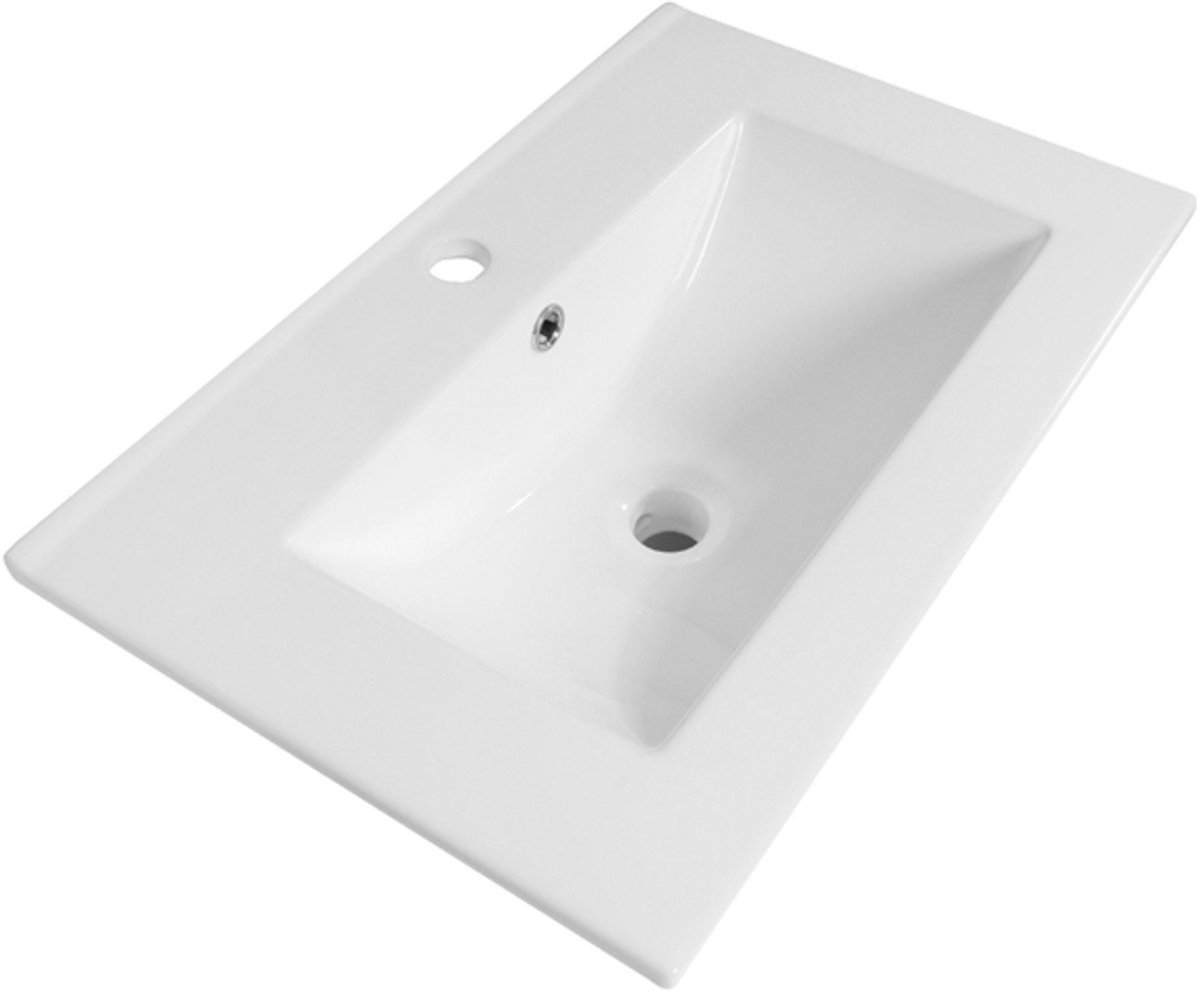 Saniclass Vygo Small Meubelwastafel - 60x40x2cm - 1 kraangat - keramiek - glans wit