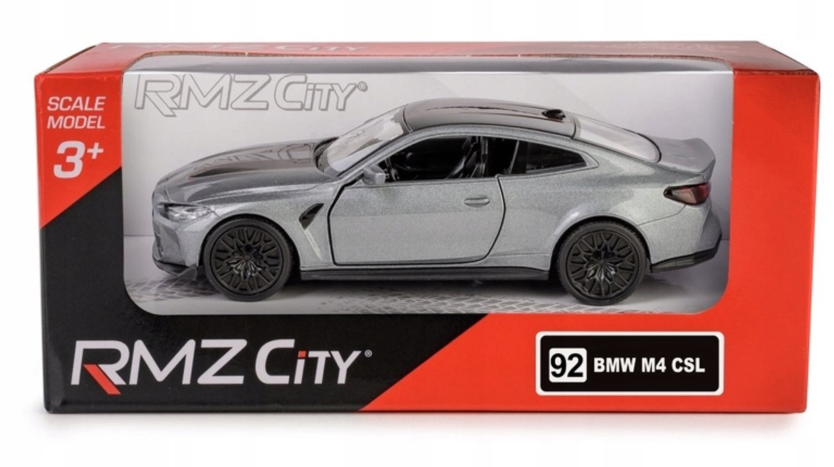 RMZ City BMW M4 CSL 2023 modelauto, schaal 1:32, grijs
