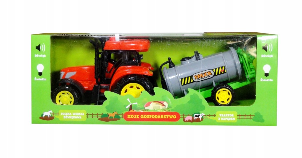 Speeltraktor met geluid en aanhanger - 31 cm