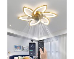 6 Sterren Plafondlamp Met Ventilator - Goud - Met Afstandsbediening - Smart lamp - Dimbaar Met App - 6 Standen Ventilator - Woonkamerlamp - Moderne lamp - Plafoniere