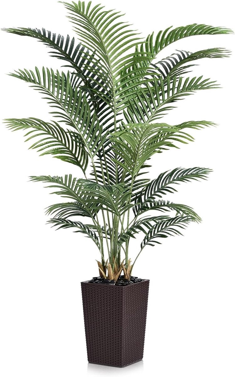 Provento Kunstpalm 180 cm bruine netpot, decoratieve kunstplanten, groot UV-bestendig. Groen
