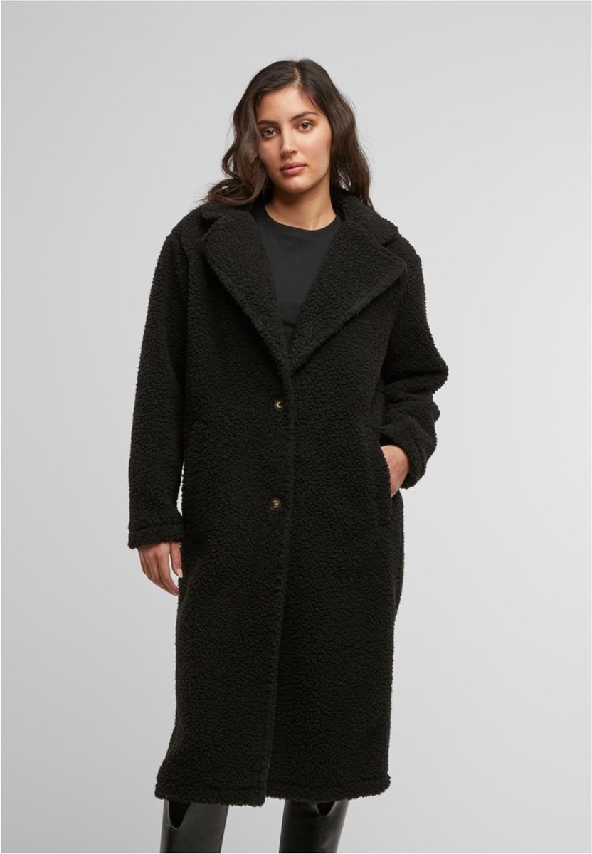 Urban Classics Ladies Teddy Long Coat Dames Lange jassen – S Zwart