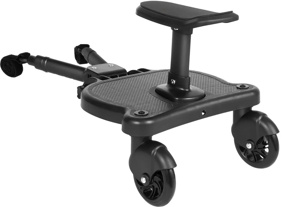Image of 2-in-1 Meerijdplankje - Universeel - Met Zitje - Kinderwagen Buggy Board - Afneembare Stoel - Zwart - 3 tot 7 jaar - tot 25 kg draagvermogen