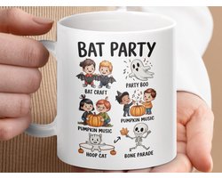 Mok Halloween Bat Party, Party Boo, Pumpkin Music, Bone Parade, Hoop Cat Mug, Spooky Season Drinkware, Halloween Gift Mug, Halloween Mug