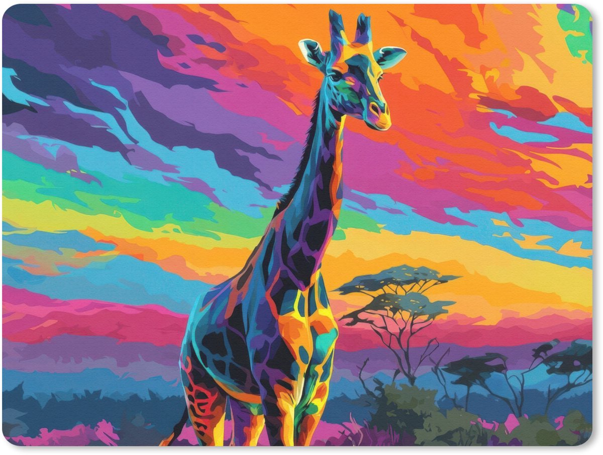 Muismat 23x19 cm - Mousepad Giraffe - Savanna - Lucht - Gekleurd - Muismatten