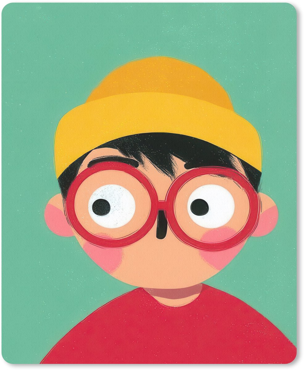 Muismat 19x23 cm - Mousepad Jongen - Cartoon - Bril - Muts - Muismatten