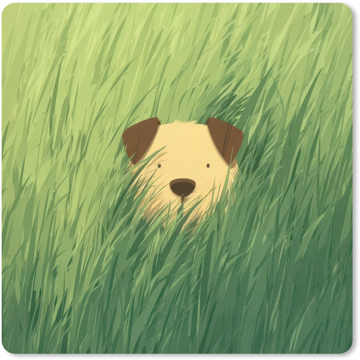 Muismat 20x20 cm - Mousepad Hondje - Gras - Oren - Bruin - Muismatten