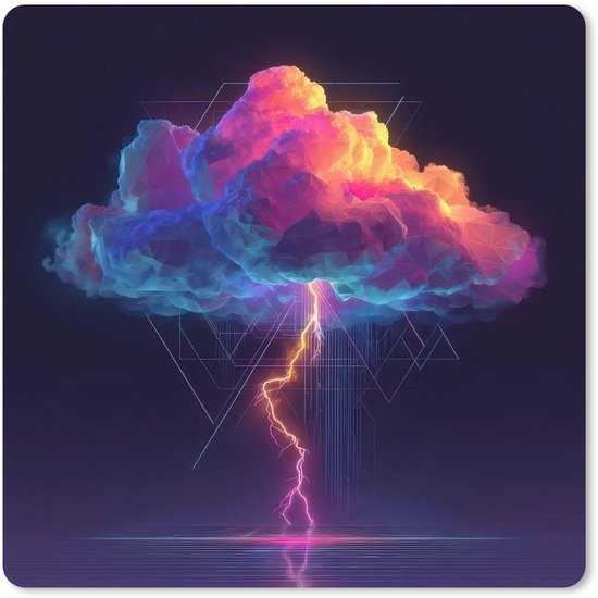 Muismat XXL 60x60 cm - Bureau onderlegger - Bureau mat Donderwolk - Bliksemschicht - Licht - Blauw - Bureaumat - Gaming mousepad xl - Bureaulegger groot - Computer deskmat