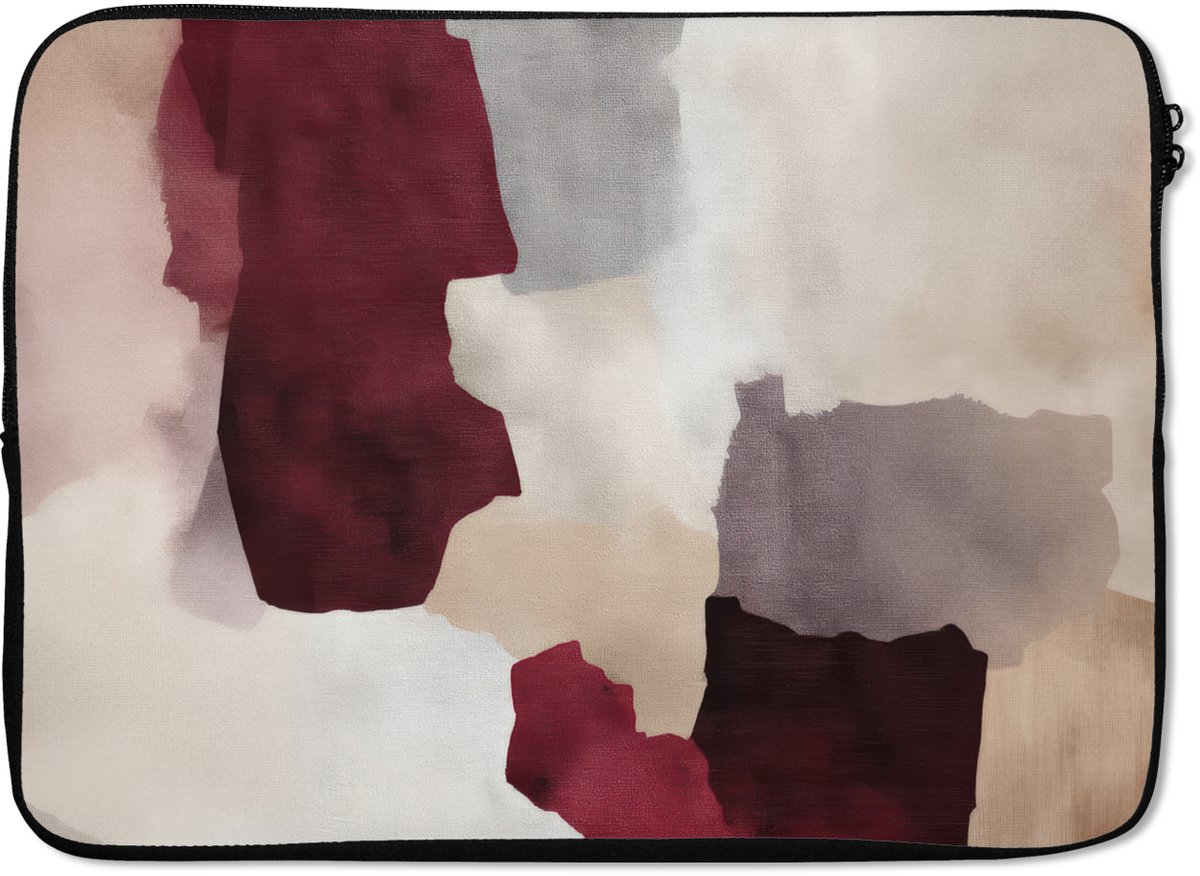 Laptophoes 13 inch - Abstract - Kleurbakken - Rood - Laptop sleeve - Binnenmaat 32x22,5 cm - Zwarte achterkant